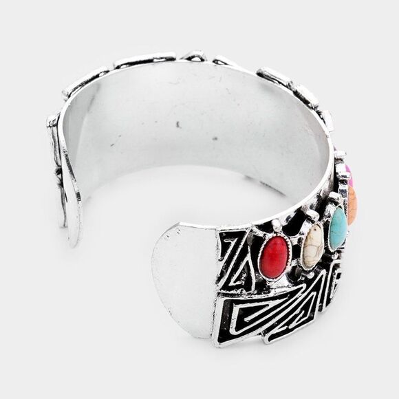 Multi-Colored Howlite Western Cuff Silver … - Picture 2 of 6